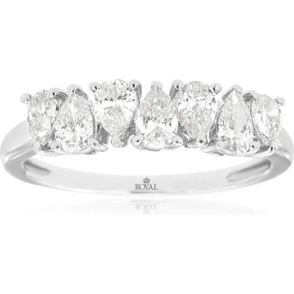 14K White Gold Diamond Wedding Band with Pear-Shaped Diamonds - 1.0 Carats Total Diamond Weight - Royal Jewelry