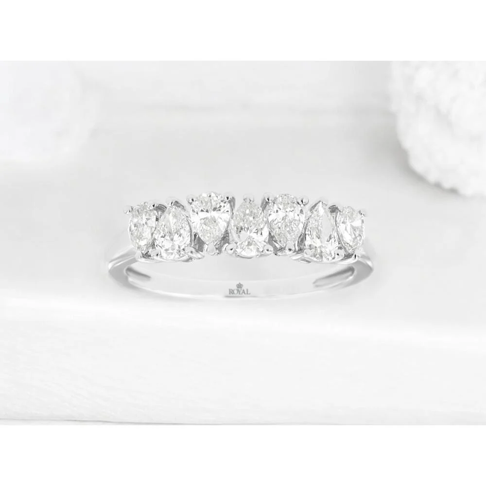 14K White Gold Diamond Wedding Band with Pear-Shaped Diamonds - 1.0 Carats Total Diamond Weight - Royal Jewelry - Image 2