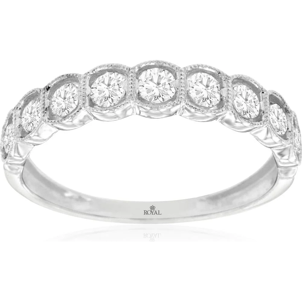 14K White Gold Diamond Wedding Band with Prong-Set Round Brilliant-Cut Diamonds - 0.50 Carats Total Diamond Weight - Royal Jewelry
