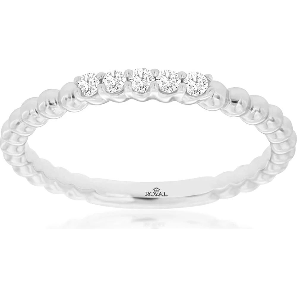 14K White Gold Diamond Wedding Band with Prong Set Round Diamonds - 0.11 Carats Total Diamond Weight - Royal Jewelry