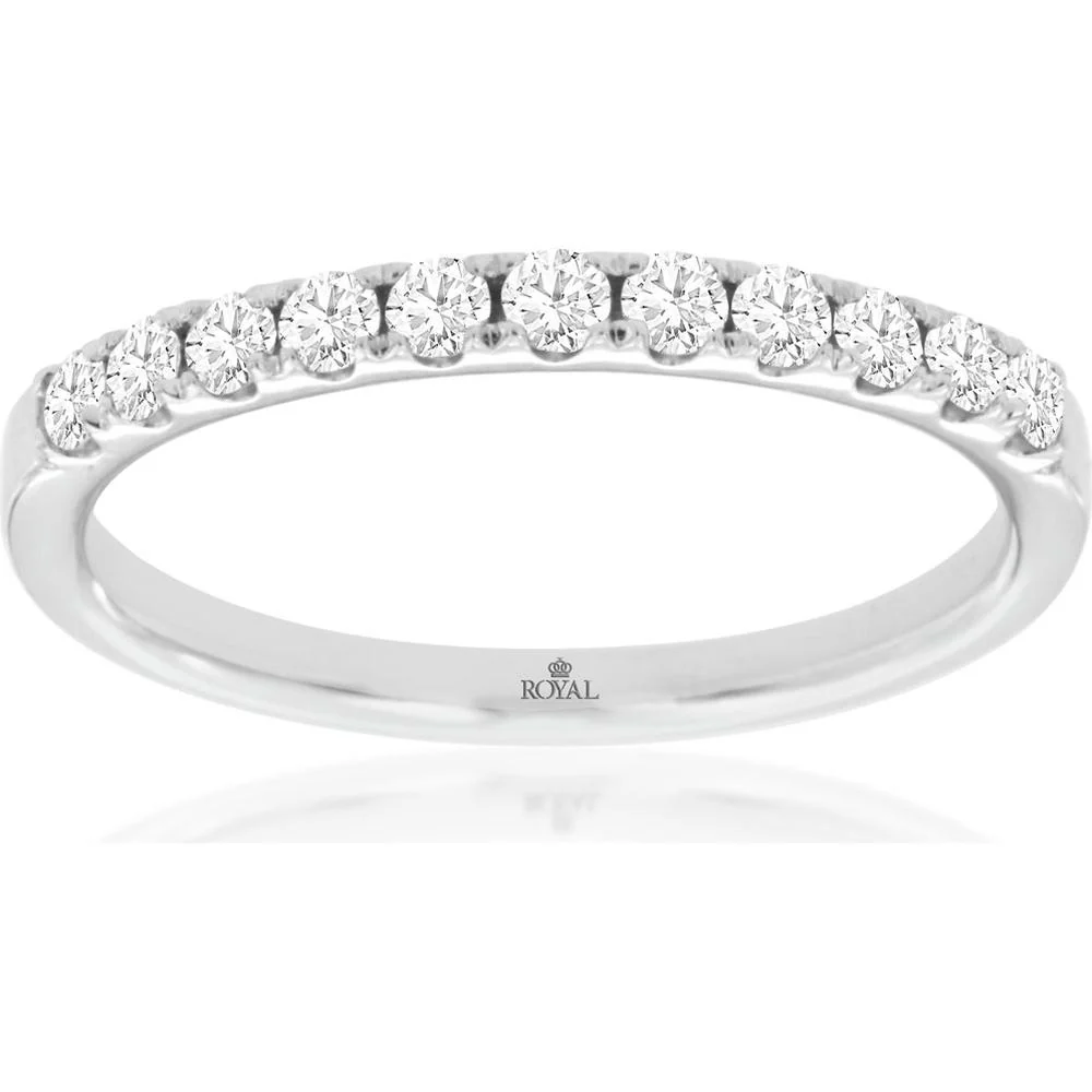 14K White Gold Diamond Wedding Band with Prong-Set Round Diamonds - 0.33 Carat Total Diamond Weight - Royal Jewelry