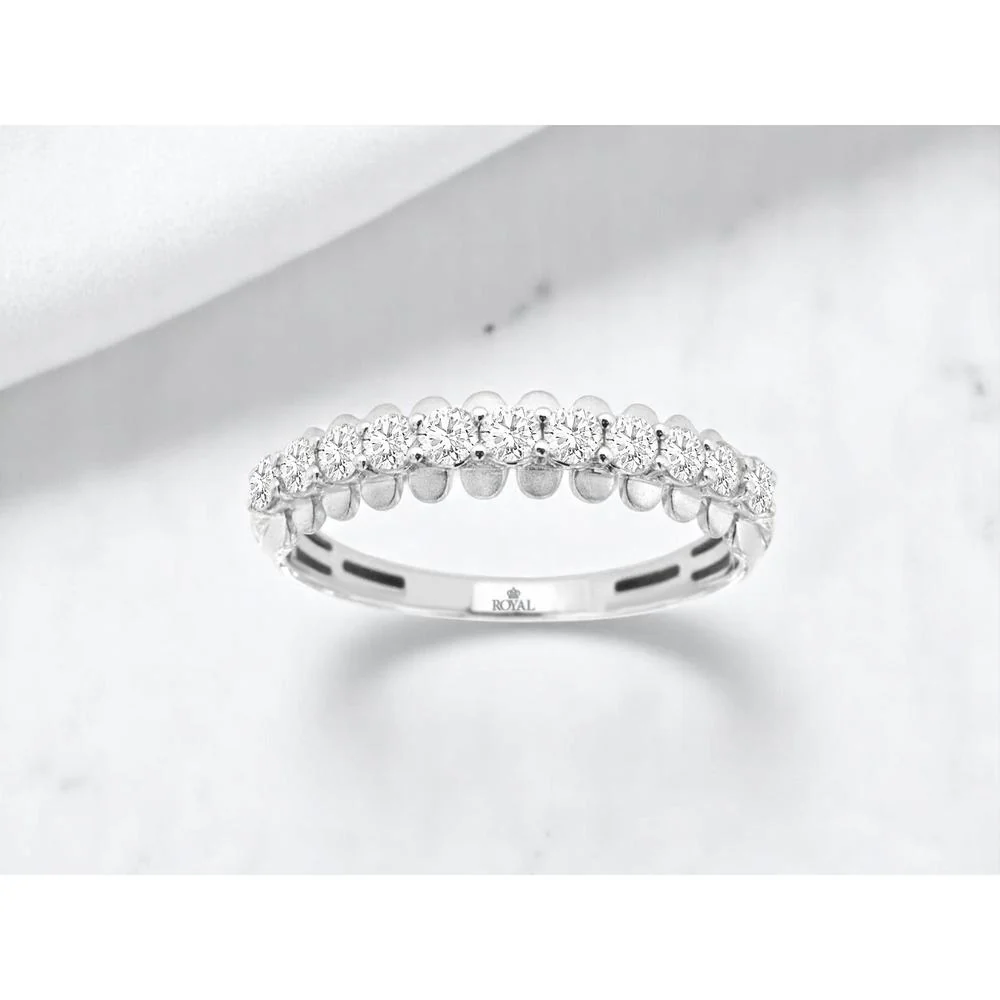 14K White Gold Diamond Wedding Band with Prong Set Round Diamonds - 0.50 Carat Total Diamond Weight - Royal Jewelry - Image 2