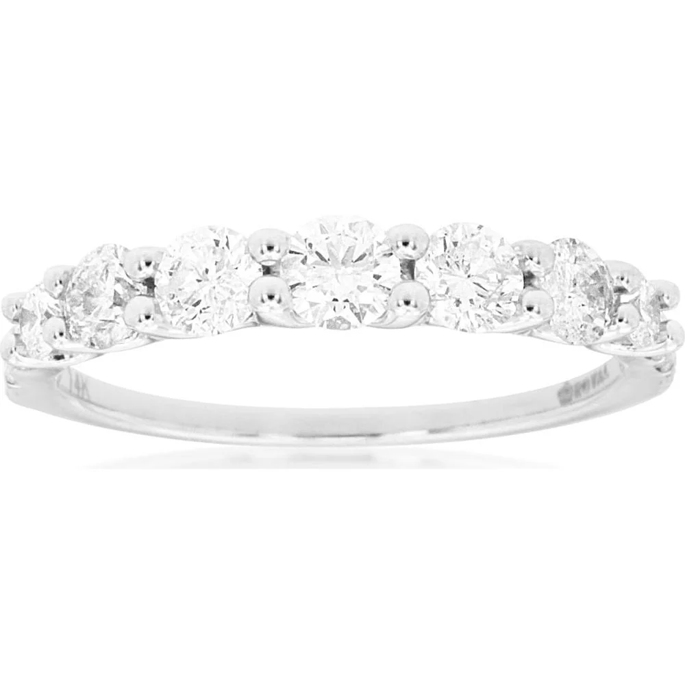 14K White Gold Diamond Wedding Band with Prong Set Round Diamonds - 1.00 Carat Total Diamond Weight - Royal Jewelry