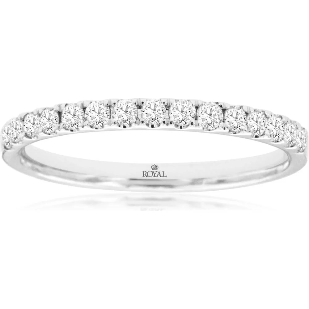 14K White Gold Diamond Wedding Band with Round Brilliant Cut Stones in Shared Prong Setting - 0.28 Carat Total Diamond Weight - Royal Jewelry