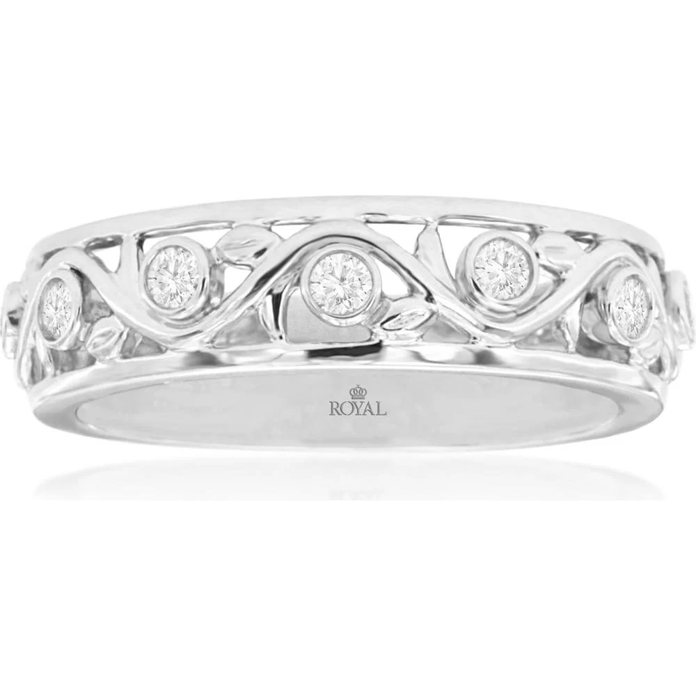 14K White Gold Diamond Wedding Band with Round Cut Diamonds - 0.20 Carats Total Diamond Weight - Royal Jewelry