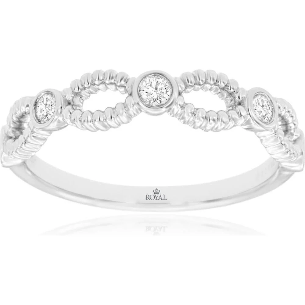 14K White Gold Diamond Wedding Band with Round Cut Diamonds - 0.20 Carats Total Diamond Weight - Royal Jewelry