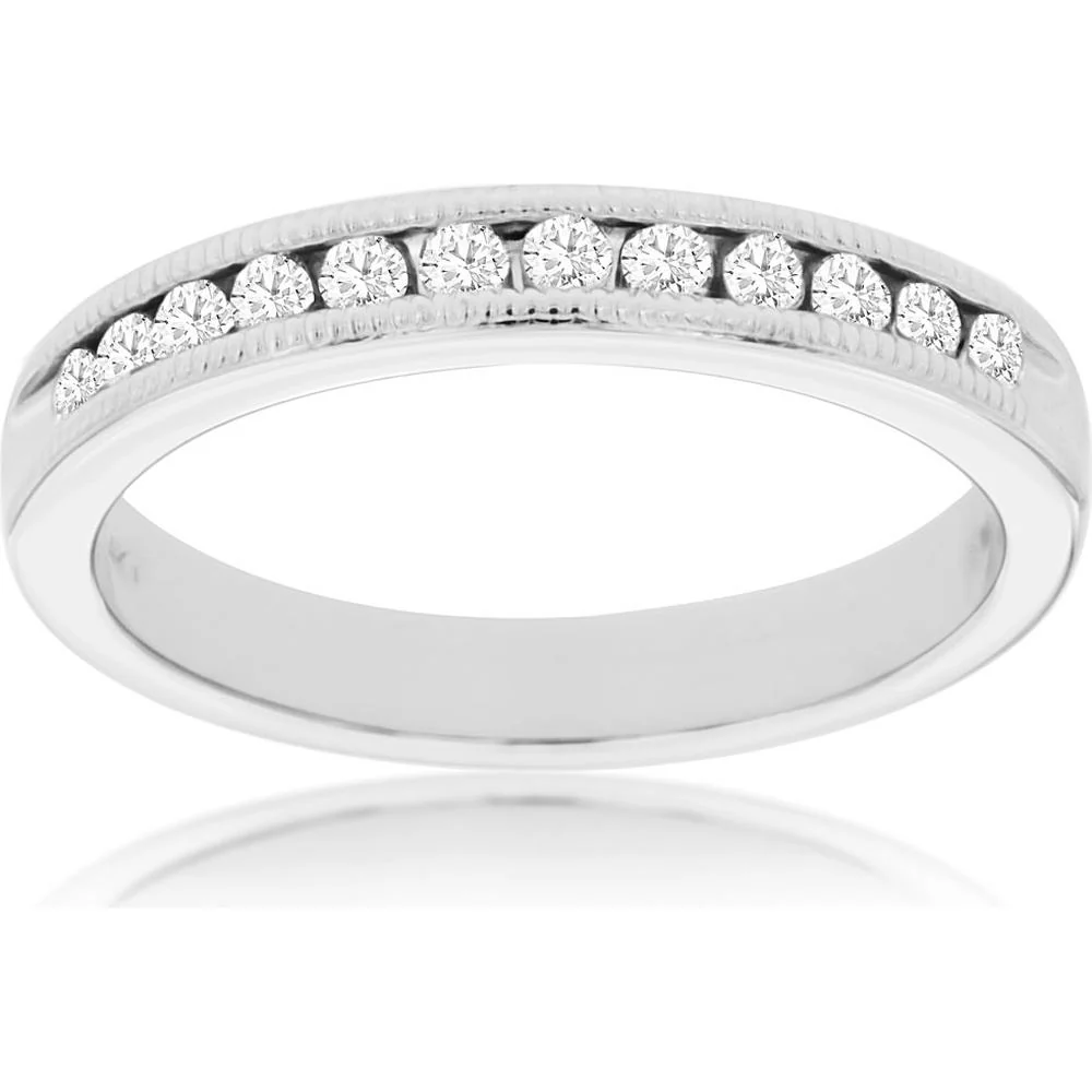 14K White Gold Diamond Wedding Band with Round Diamonds - 0.25 Carats Total Diamond Weight - Royal Jewelry