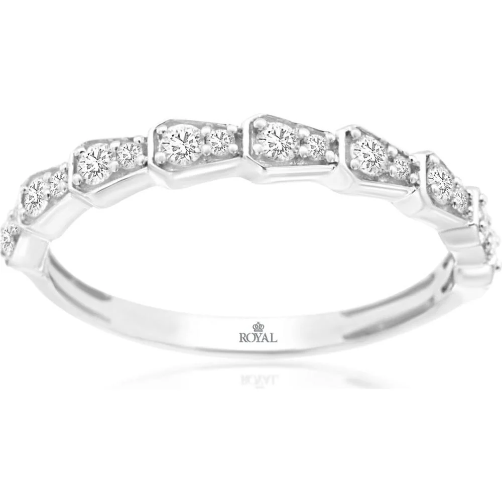 14K White Gold Diamond Wedding Band with Round Diamonds - 0.30 Carat Total Diamond Weight - Royal Jewelry