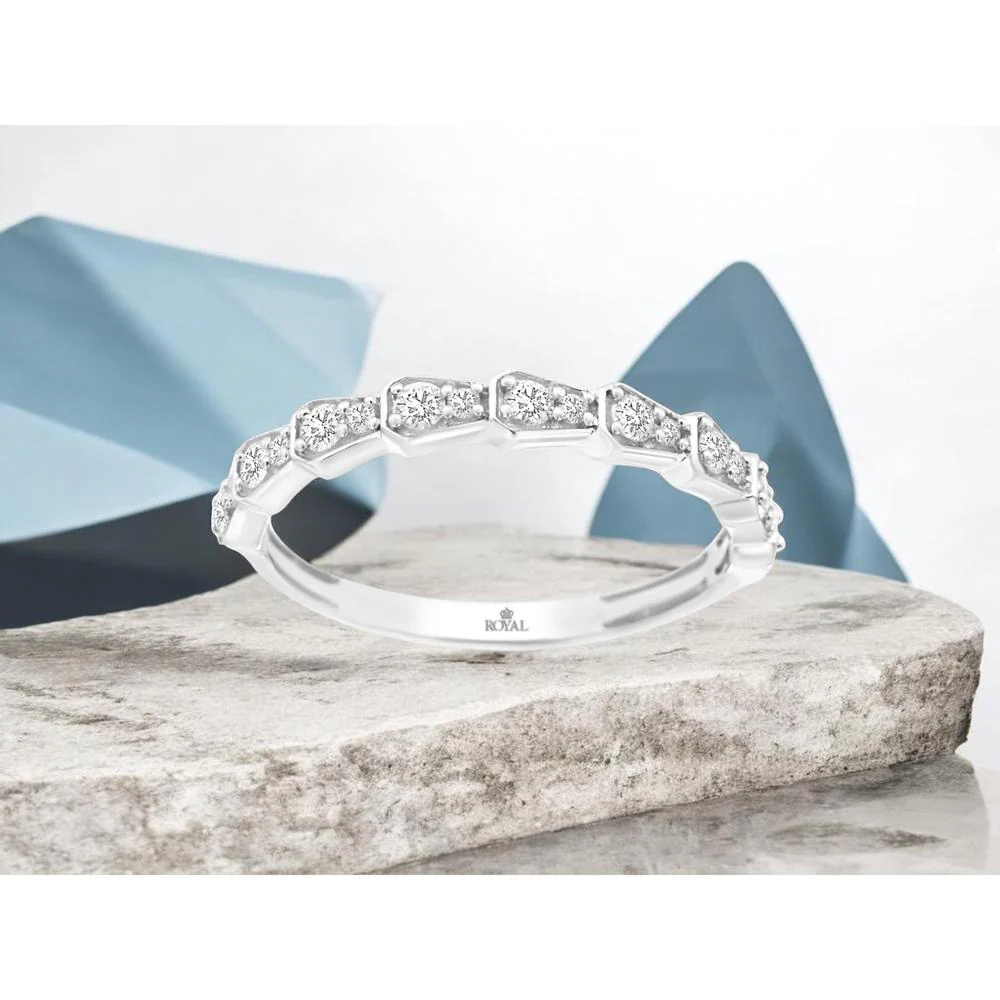 14K White Gold Diamond Wedding Band with Round Diamonds - 0.30 Carat Total Diamond Weight - Royal Jewelry - Image 2