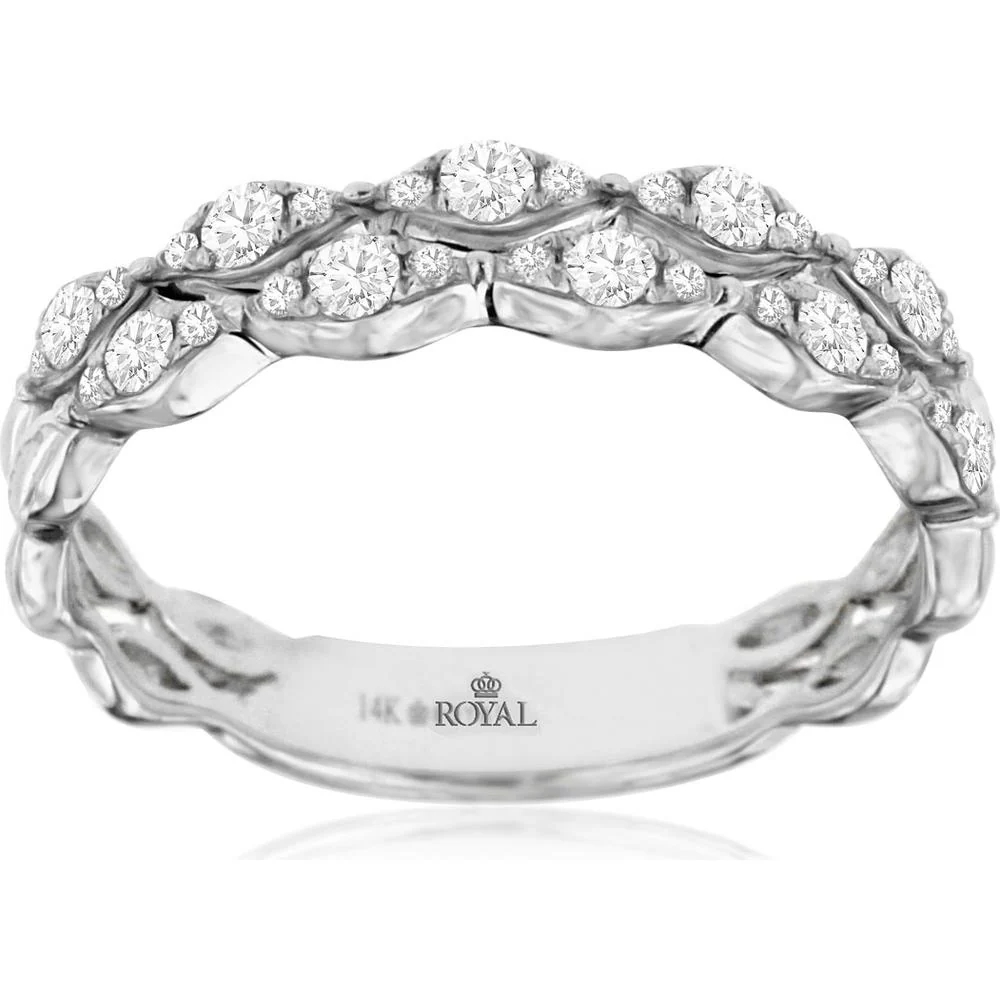 14K White Gold Diamond Wedding Band with Round Diamonds - 0.36 Carats Total Diamond Weight - Royal Jewelry