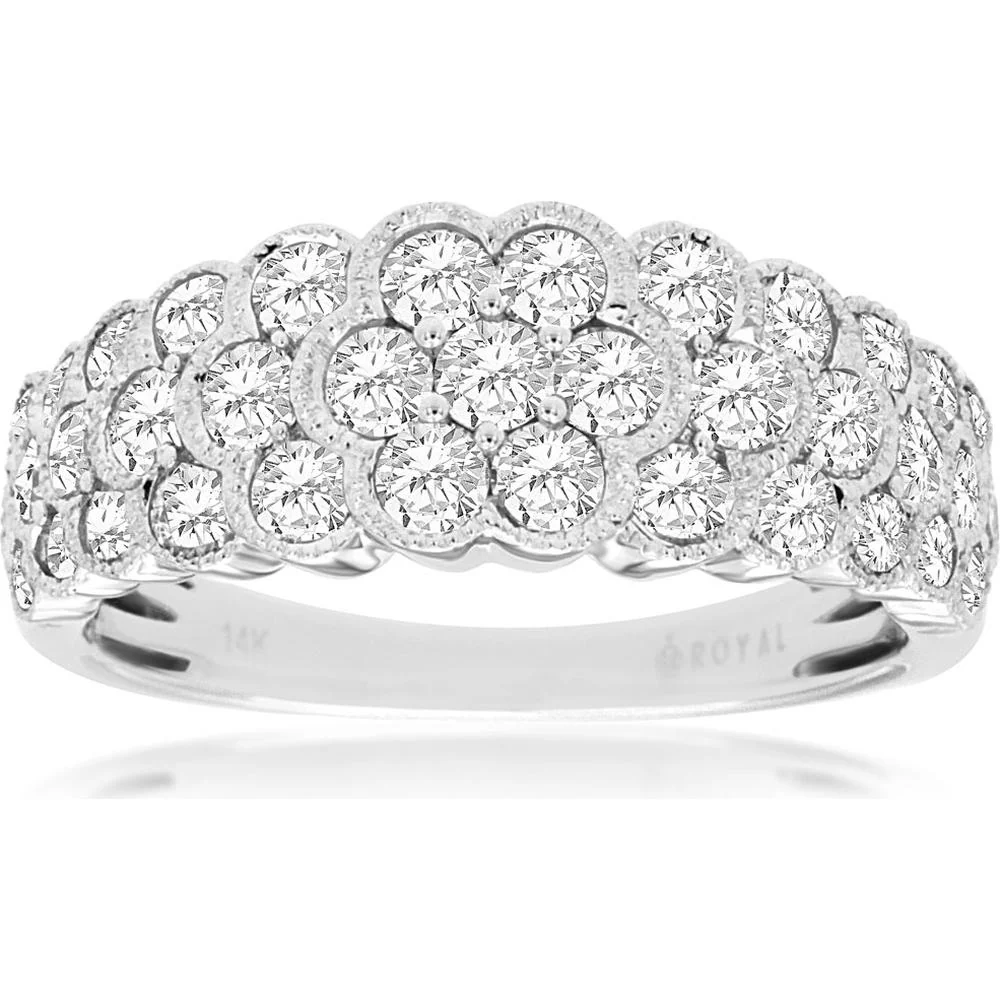 14K White Gold Diamond Wedding Band with Round Diamonds - 1.33 Carats Total Diamond Weight - Royal Jewelry