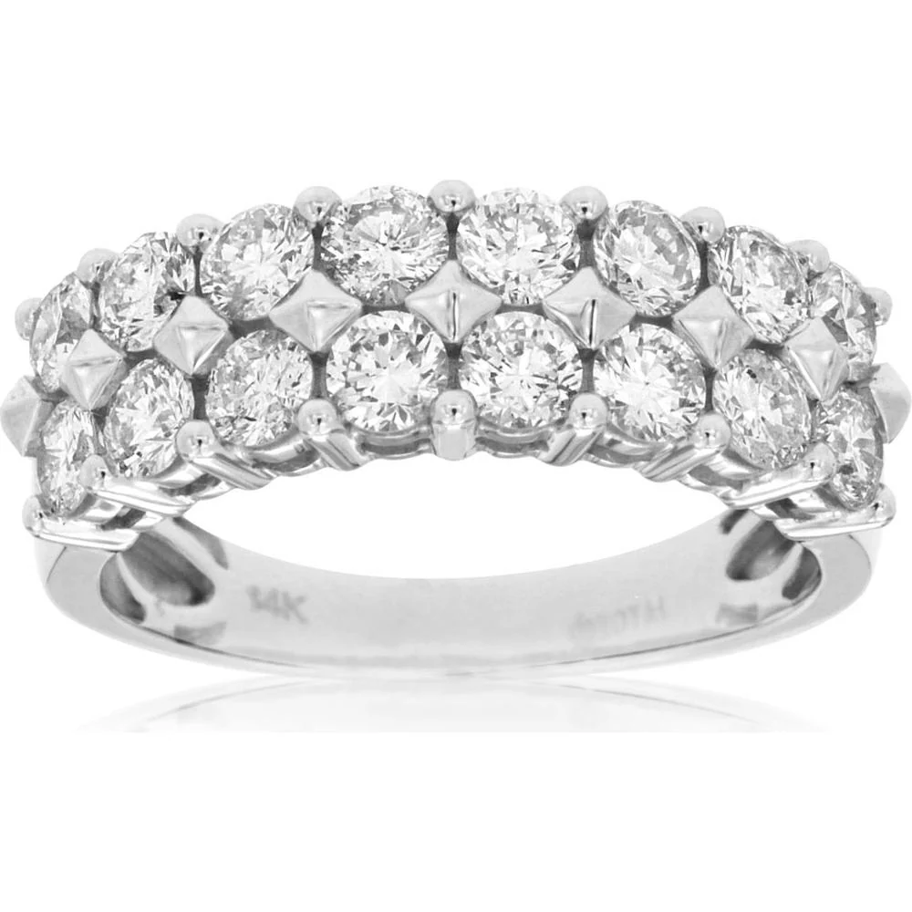 14K White Gold Diamond Wedding Band with Round Diamonds - 1.68 Carats Total Diamond Weight - Royal Jewelry