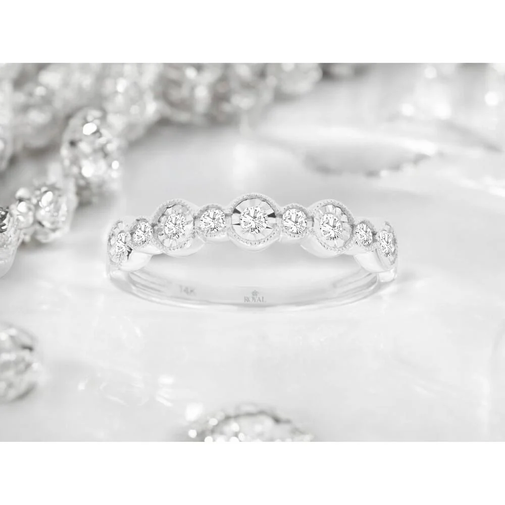 14K White Gold Diamond Wedding Band with Round Diamonds and Milgrain-Inspired Circle Stations - 0.25 Carat Total Diamond Weight - Royal Jewelry - Image 2