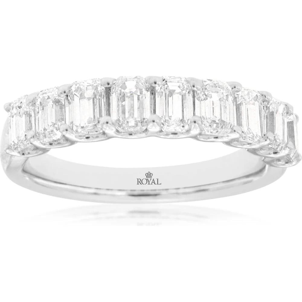 14K White Gold Diamond Wedding Band with Shared Prong Set Emerald Cut Diamonds - 1.80 Carat Total Weight - Royal Jewelry