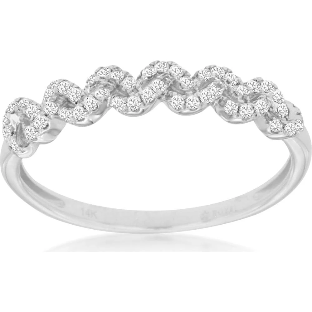 14K White Gold Diamond Wedding Band with Wavy Diamond Accents - 0.15 Carats Total Diamond Weight - Royal Jewelry