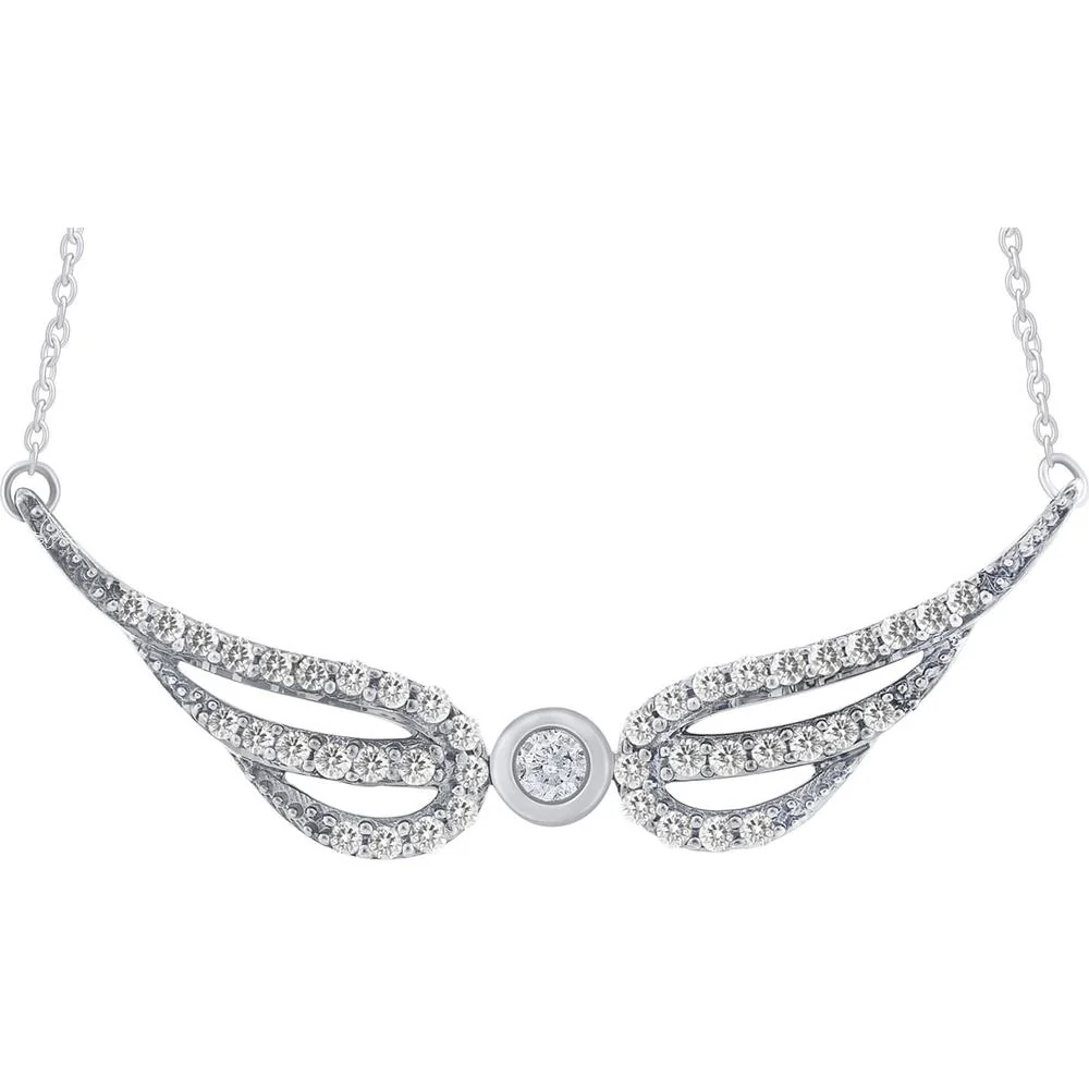 14K White Gold Diamond Wing Pendant Necklace with 0.25 Carats Total Diamond Weight - Royal Jewelry