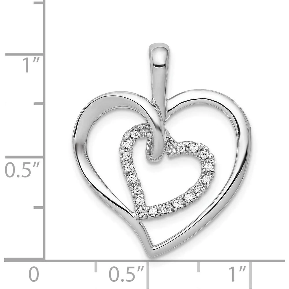 14K White Gold Double Heart Pendant with 18 Round Diamonds - 0.09 Carat Total Diamond Weight by Monteluci Fine Jewelry - Image 3