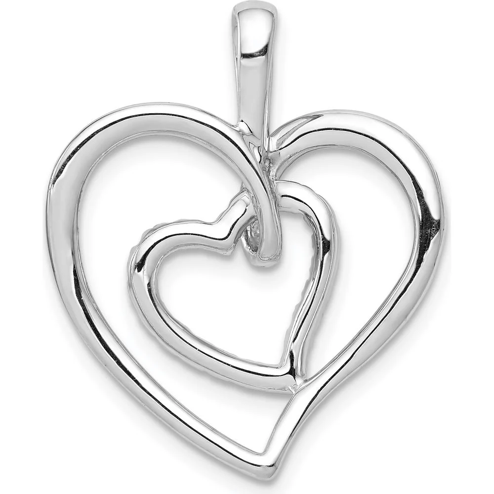 14K White Gold Double Heart Pendant with 18 Round Diamonds - 0.09 Carat Total Diamond Weight by Monteluci Fine Jewelry - Image 4