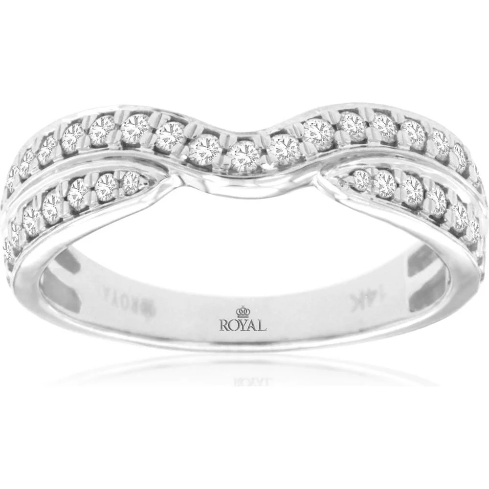 14K White Gold Double Row Contoured Diamond Wedding Band with Channel Set Round Diamonds - 0.44 Carat Total Diamond Weight - Royal Jewelry