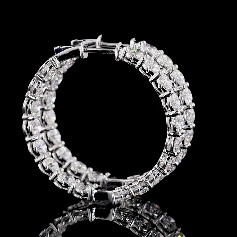 14K White Gold Double Row Hoop Earrings with 72 Brilliant Cut Lab Diamonds - 15.5 Carat Total Weight - Covaloro Fine Jewelry