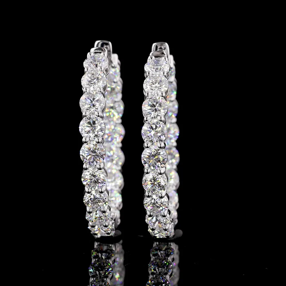 14K White Gold Double Row Hoop Earrings with 72 Brilliant Cut Lab Diamonds - 15.5 Carat Total Weight - Covaloro Fine Jewelry - Image 3