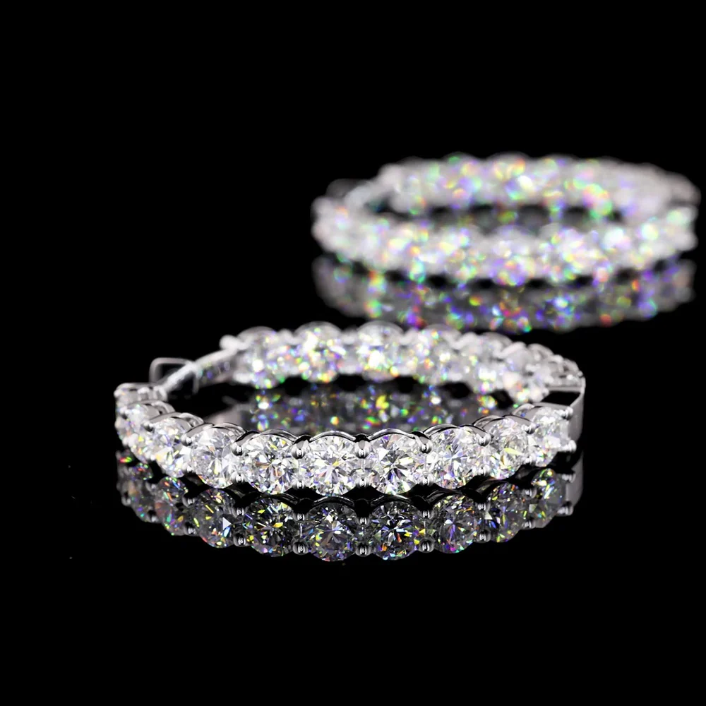 14K White Gold Double Row Hoop Earrings with 72 Brilliant Cut Lab Diamonds - 15.5 Carat Total Weight - Covaloro Fine Jewelry - Image 4