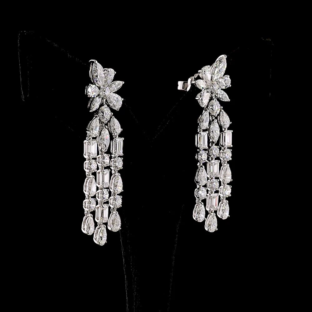 14K White Gold Drop Chandelier Earrings with Pear, Marquise, and Emerald Cut Lab Diamonds - 12.84 Carats Total Diamond Weight - Covaloro Fine Jewelry - Image 3