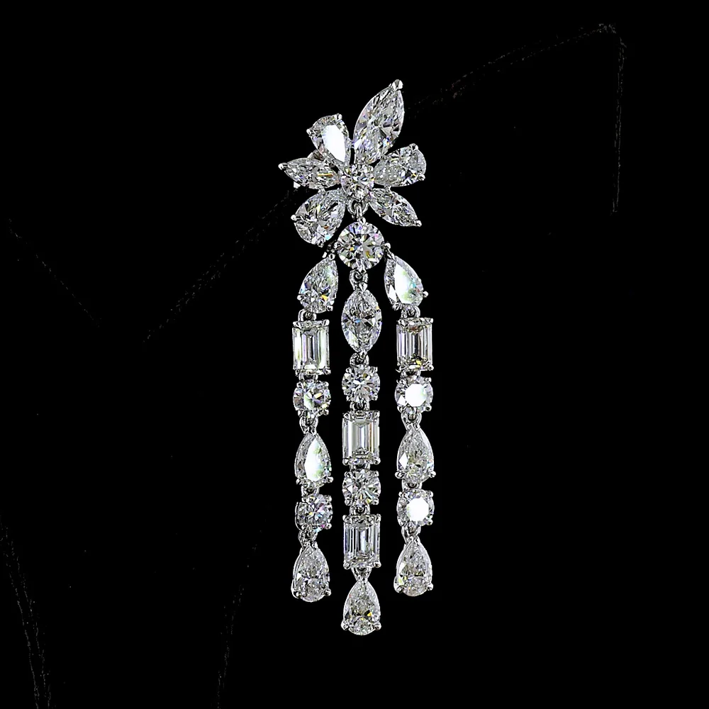 14K White Gold Drop Chandelier Earrings with Pear, Marquise, and Emerald Cut Lab Diamonds - 12.84 Carats Total Diamond Weight - Covaloro Fine Jewelry - Image 4
