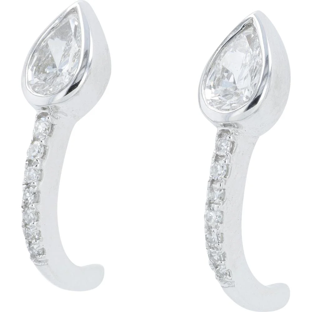 14K White Gold Drop Earrings with 0.75 Carat Total Lab Grown Pear - Shaped Diamonds and Bezel - Set Diamond Accents
