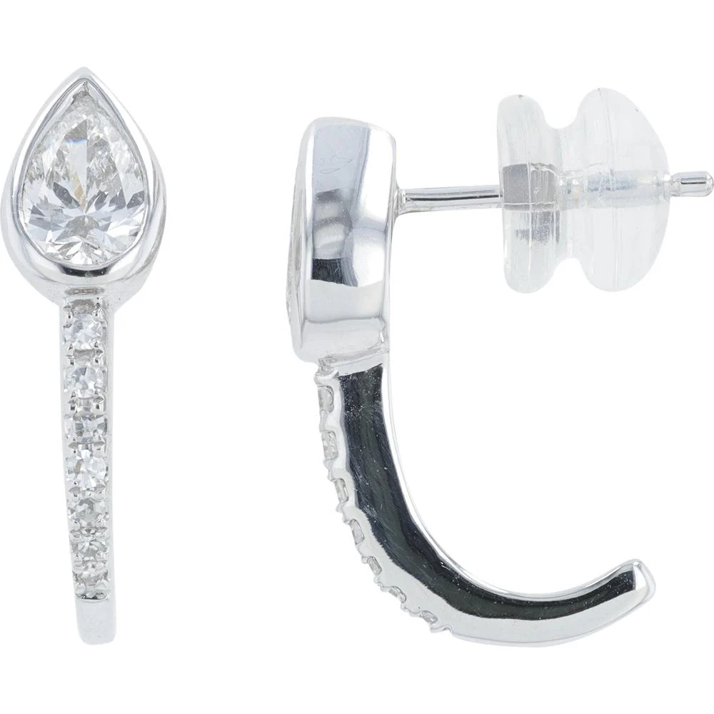 14K White Gold Drop Earrings with 0.75 Carat Total Lab Grown Pear - Shaped Diamonds and Bezel - Set Diamond Accents - Image 2