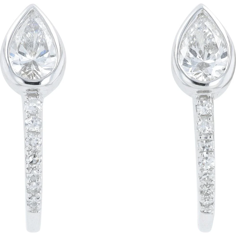 14K White Gold Drop Earrings with 0.75 Carat Total Lab Grown Pear - Shaped Diamonds and Bezel - Set Diamond Accents - Image 3