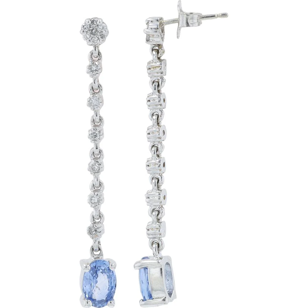 14K White Gold Drop Earrings with 1.90 Carat Total Tanzanite and 0.36 Carat Total Diamond Accents - EFFY - Image 2