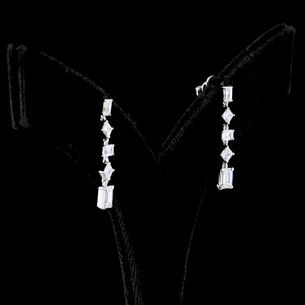 14K White Gold Drop Earrings with Alternating Emerald and Asscher Cut Lab Diamonds - 1.79 Carat Total Weight E-F VS - Covaloro Fine Jewelry - Image 2