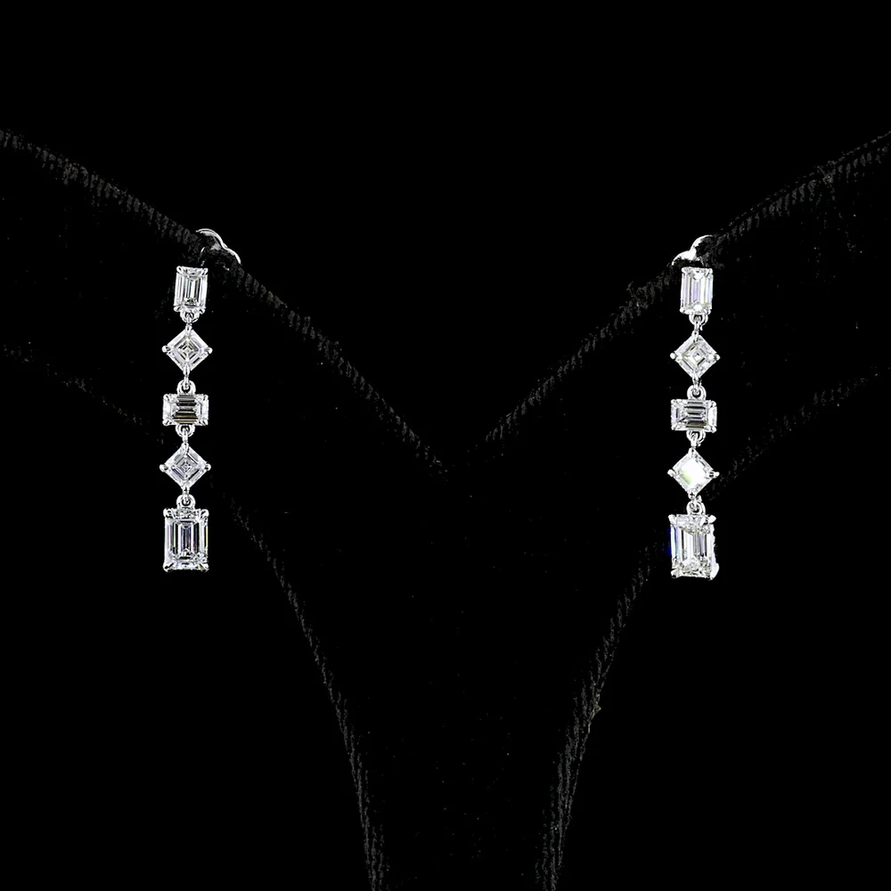 14K White Gold Drop Earrings with Alternating Emerald and Asscher Cut Lab Diamonds - 1.79 Carat Total Weight E-F VS - Covaloro Fine Jewelry - Image 3