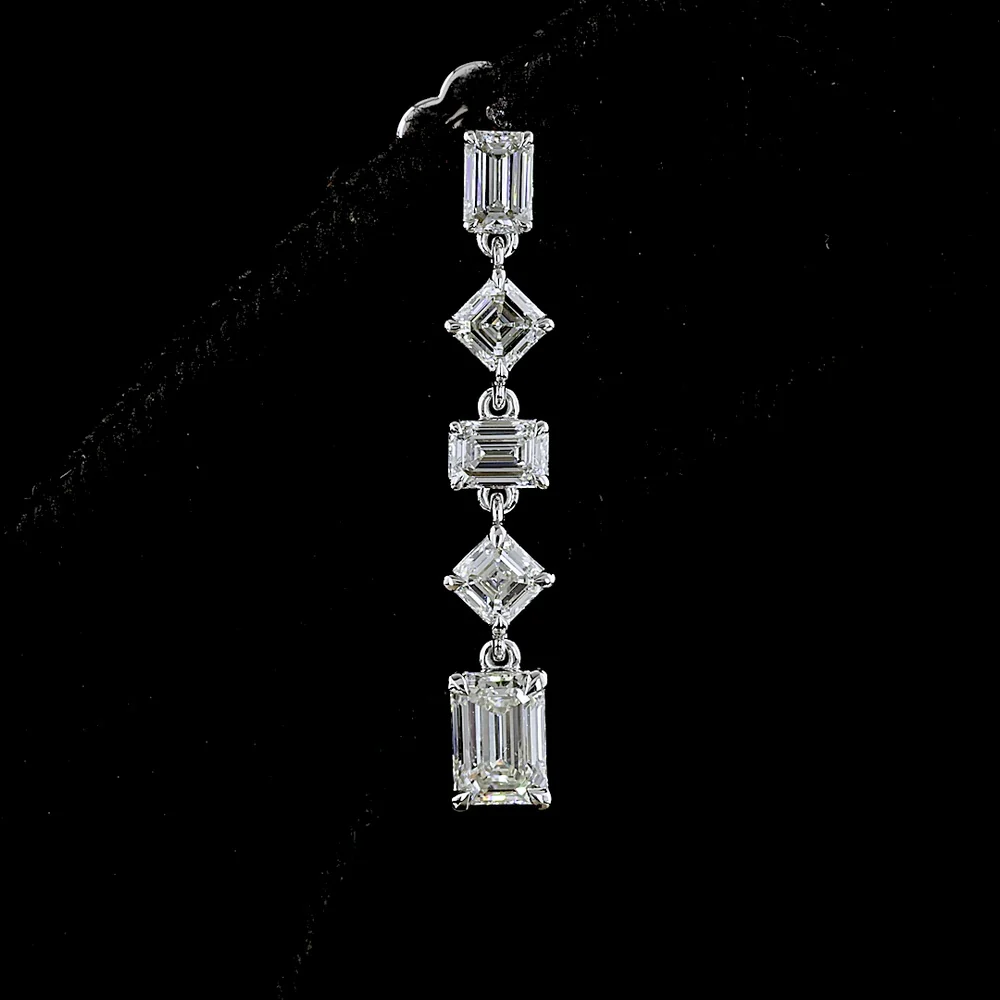 14K White Gold Drop Earrings with Alternating Emerald and Asscher Cut Lab Diamonds - 1.79 Carat Total Weight E-F VS - Covaloro Fine Jewelry - Image 4