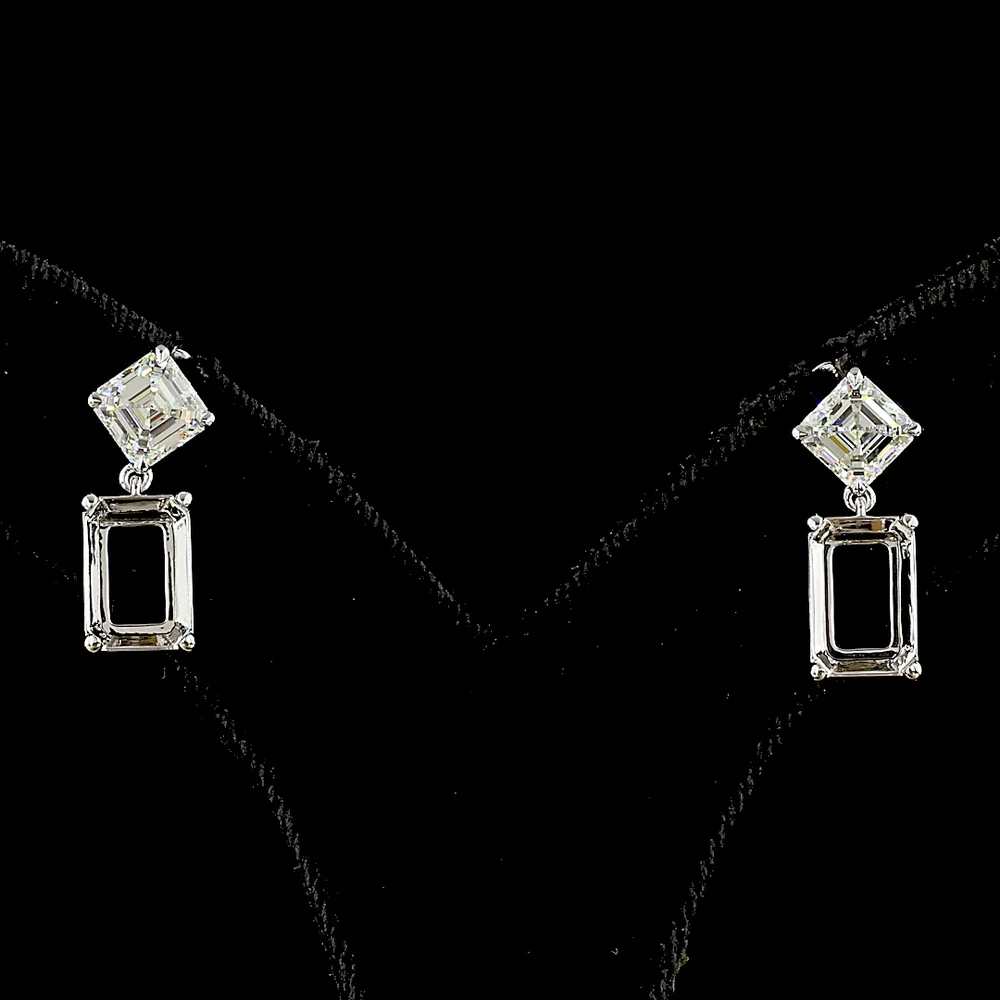14K White Gold Drop Earrings with Asscher and Emerald Cut Lab Diamonds - 7.13 Carat Total Diamond Weight - Covaloro Fine Jewelry