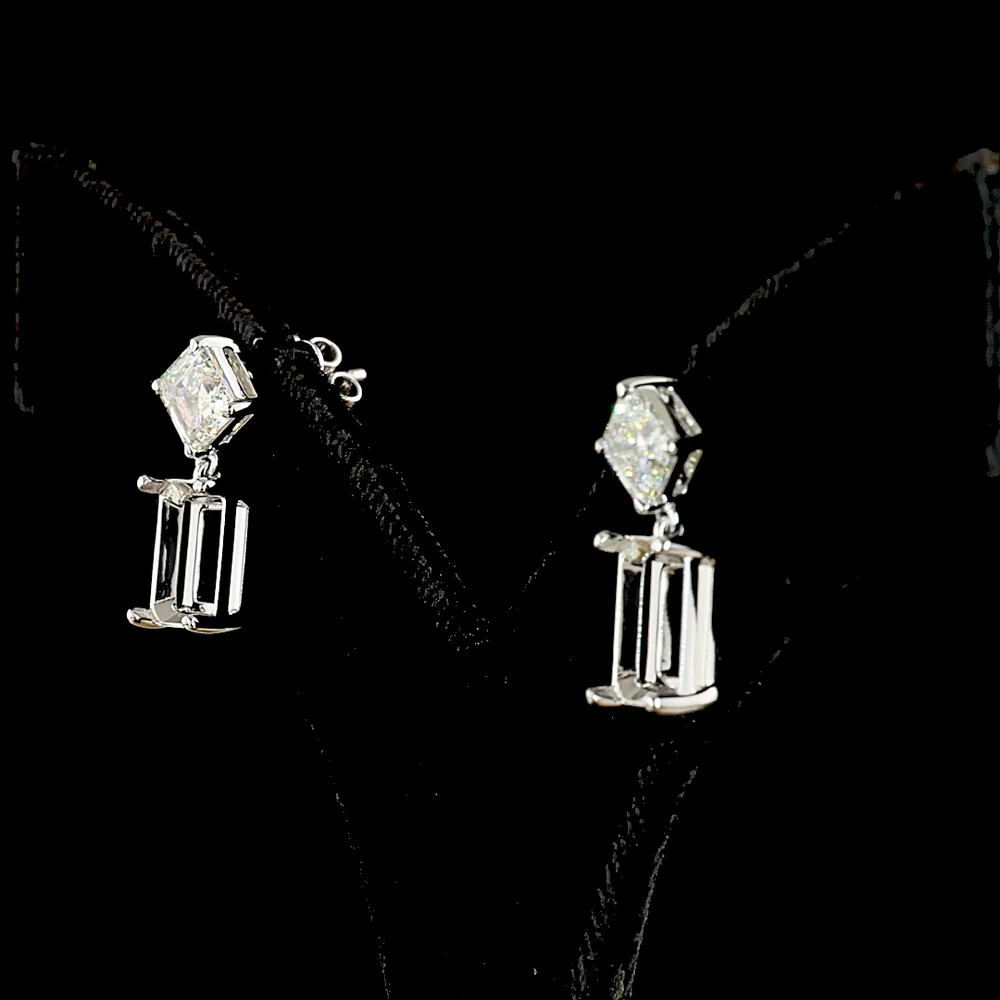 14K White Gold Drop Earrings with Asscher and Emerald Cut Lab Diamonds - 7.13 Carat Total Diamond Weight - Covaloro Fine Jewelry - Image 3