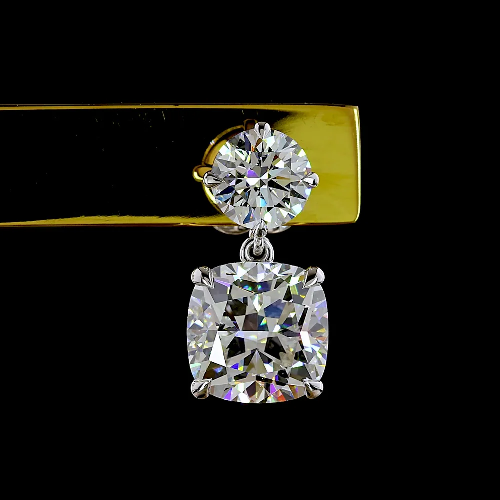 14K White Gold Drop Earrings with Brilliant Round and Square Cushion Lab Diamonds - 5.32 Carats Total Diamond Weight - Covaloro Fine Jewelry - Image 2