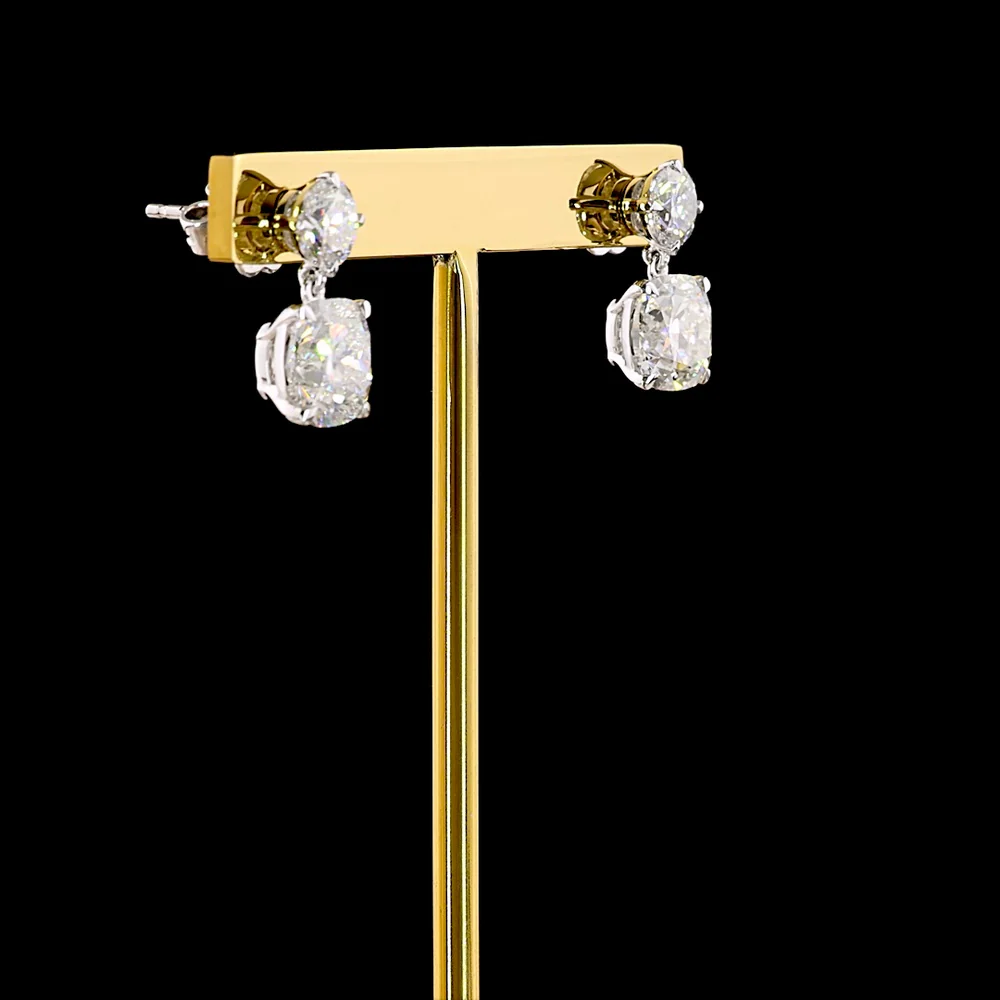 14K White Gold Drop Earrings with Brilliant Round and Square Cushion Lab Diamonds - 5.32 Carats Total Diamond Weight - Covaloro Fine Jewelry - Image 3