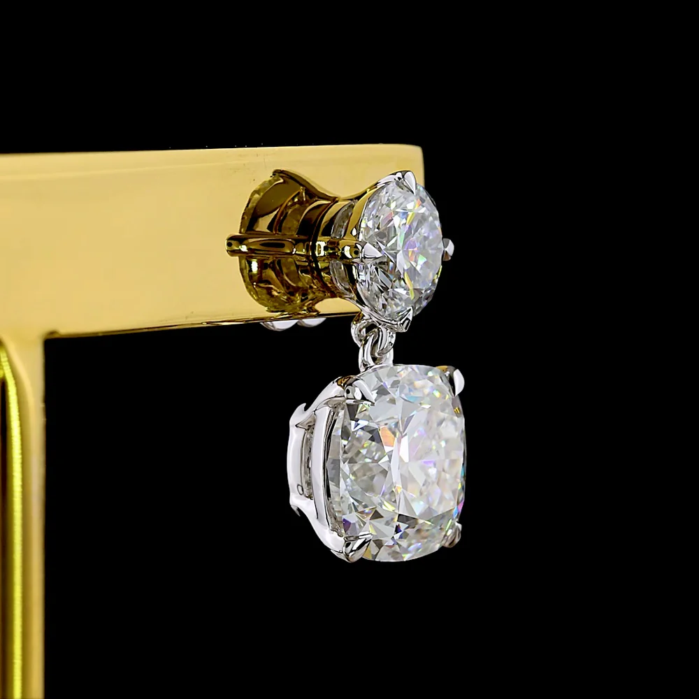 14K White Gold Drop Earrings with Brilliant Round and Square Cushion Lab Diamonds - 5.32 Carats Total Diamond Weight - Covaloro Fine Jewelry - Image 4
