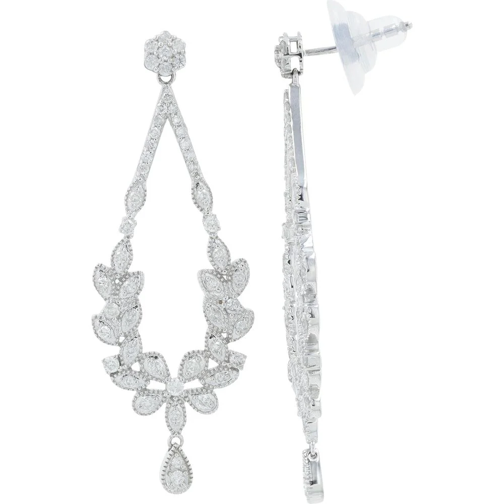 14K White Gold Drop Earrings with Brilliant Round Diamonds - 1.00 Carat Total Diamond Weight - Image 2