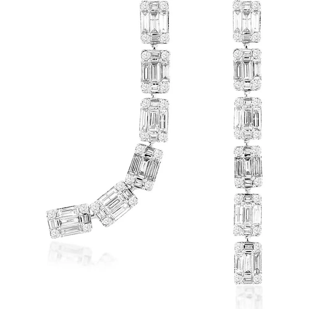 14K White Gold Drop Earrings with Emerald Cut Diamonds - 2.30 Carats Total Diamond Weight - Royal Jewelry