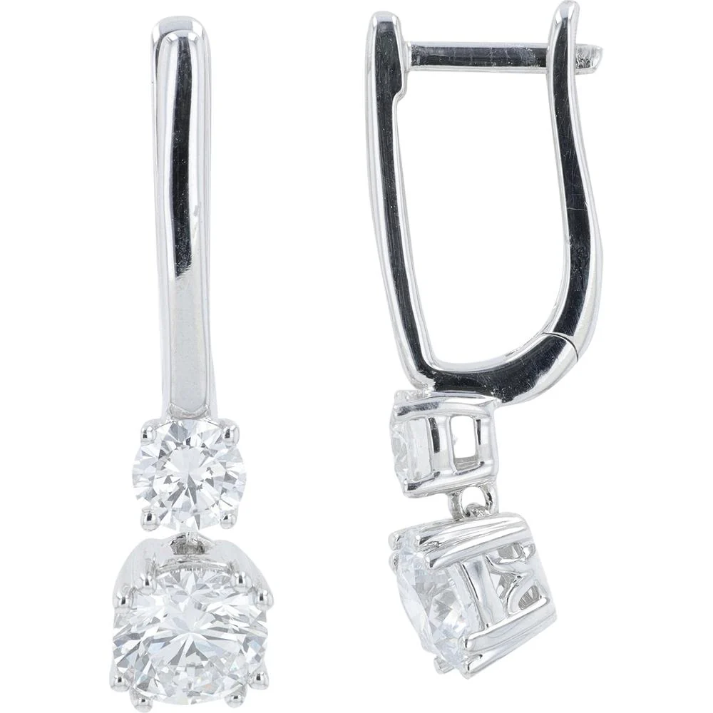 14K White Gold Drop Earrings with Lab Grown Diamonds - 2.00 Carat Total Diamond Weight - Image 2