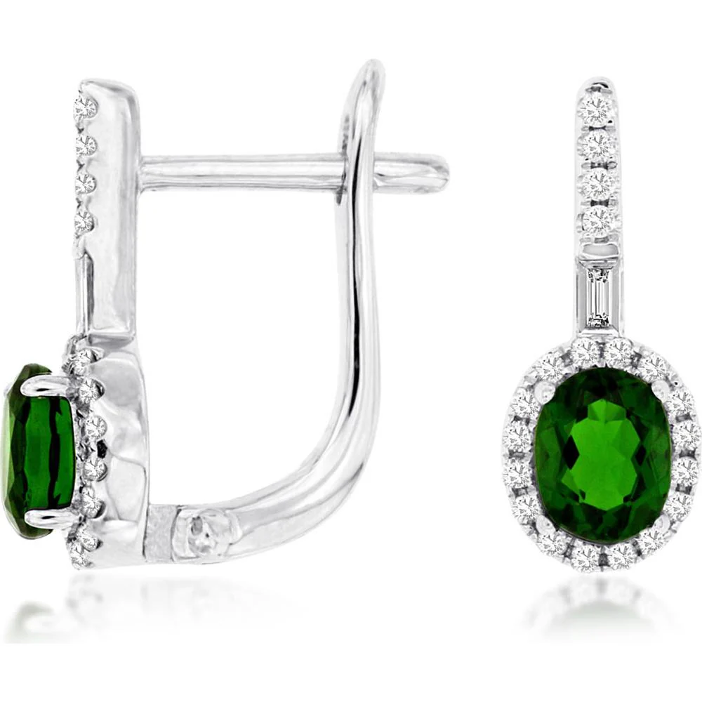 14K White Gold Drop Earrings with Oval Cut Russalite and Diamond Halo - 1.70 Carats Total Gemstone Weight - Royal Jewelry