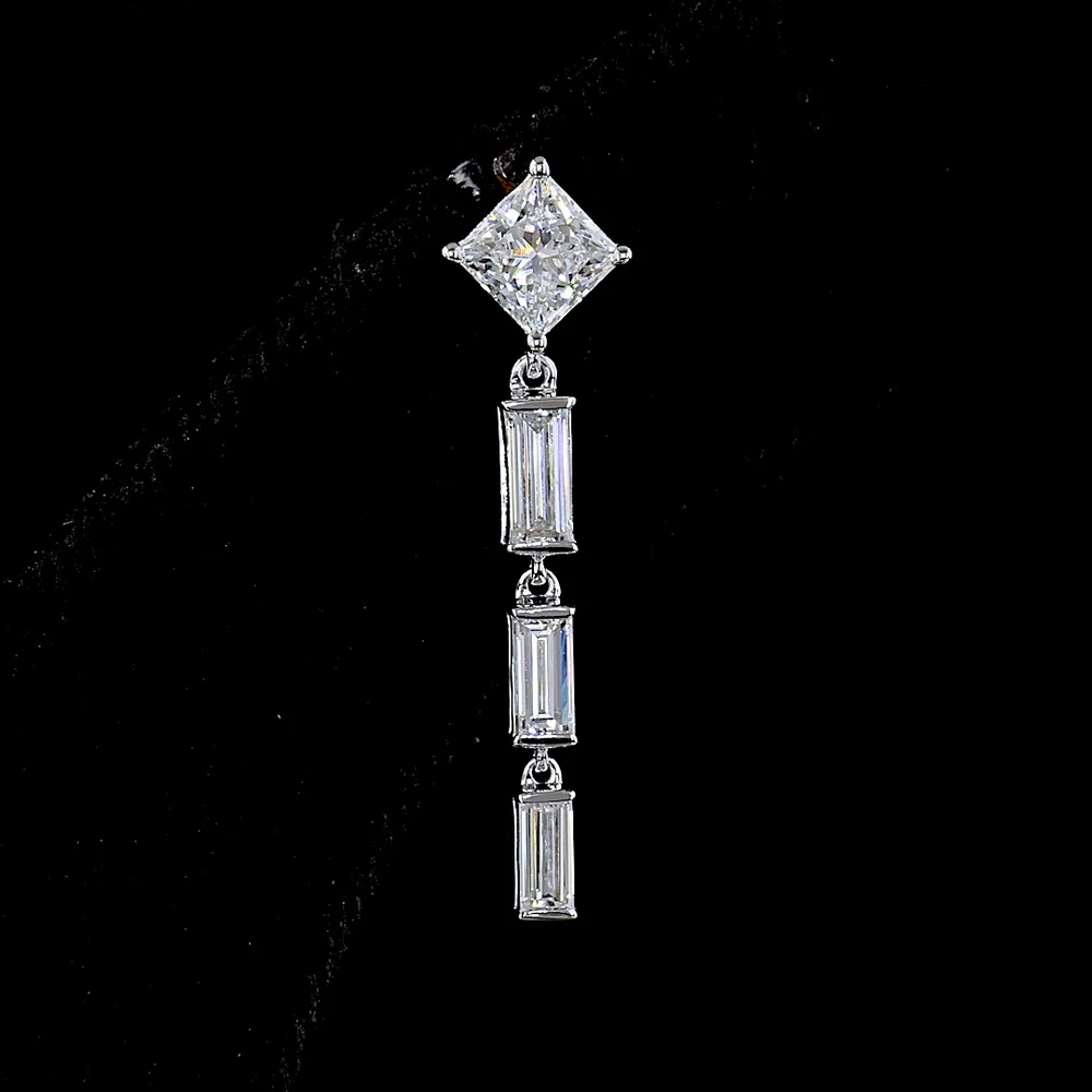 14K White Gold Drop Earrings with Princess Cut and Baguette Lab Diamonds - 2.03 Carat Total Diamond Weight - Covaloro Fine Jewelry - Image 2