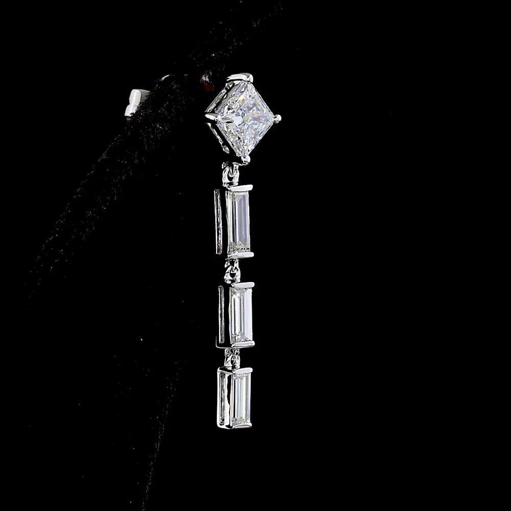 14K White Gold Drop Earrings with Princess Cut and Baguette Lab Diamonds - 2.03 Carat Total Diamond Weight - Covaloro Fine Jewelry - Image 4