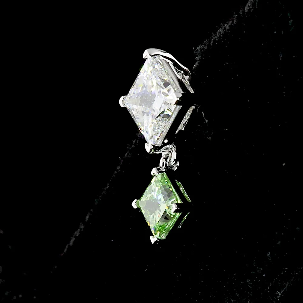 14K White Gold Drop Earrings with Princess Cut Lab Diamonds in White and Fancy Vivid Green - 1.77 Carat Total Weight - Covaloro Fine Jewelry - Image 4