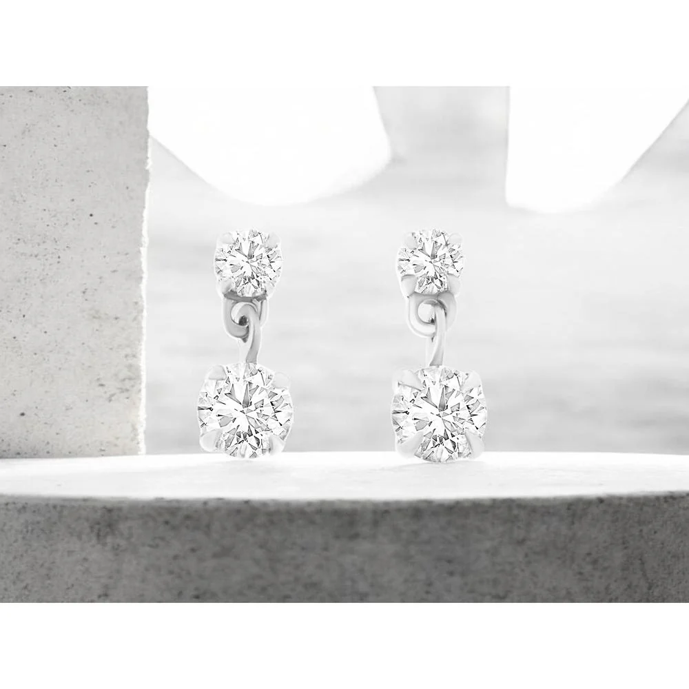 14K White Gold Drop Earrings with Prong Set Round Diamonds - 0.33 Carat Total Diamond Weight - Royal Jewelry - Image 2