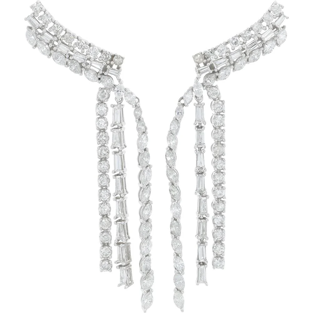 14K White Gold Drop Earrings with Round and Baguette Diamonds - 4.50 Carat Total Diamond Weight