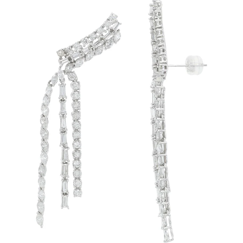 14K White Gold Drop Earrings with Round and Baguette Diamonds - 4.50 Carat Total Diamond Weight - Image 2